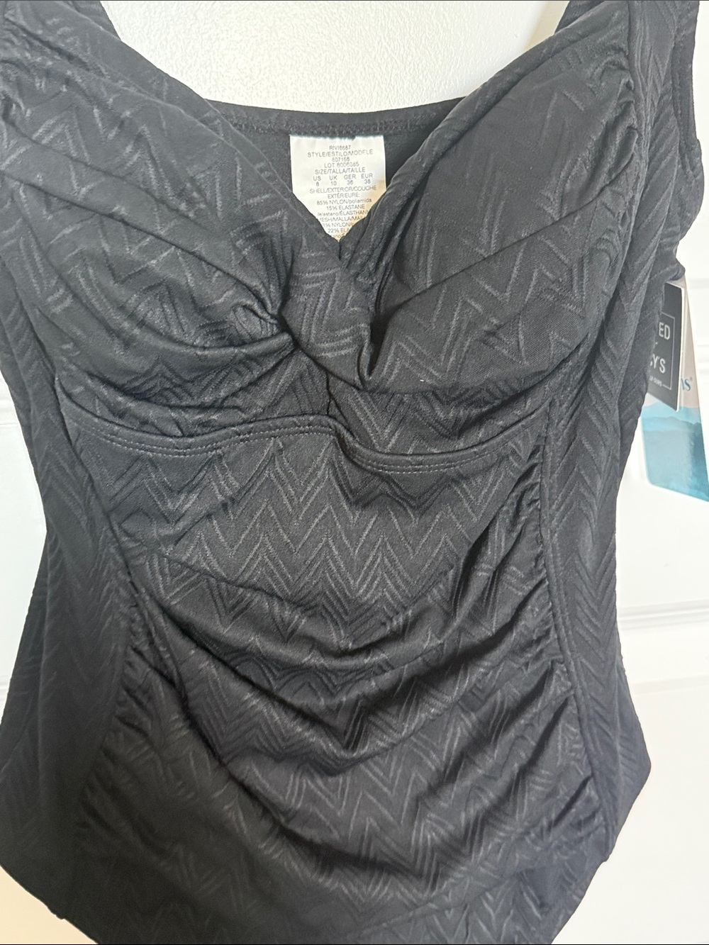 NWT Swim Solutions Black Ruched V-Neck One-Piece Sz 8 - Picture 5 of 9